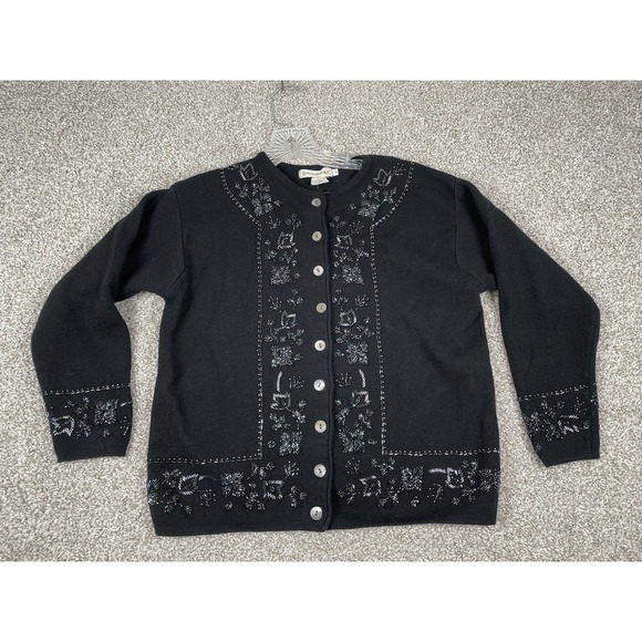 Vintage Banana Republic Merino Wool Black Beaded Sparkle Cardigan Size‎ Small - Picture 1 of 8